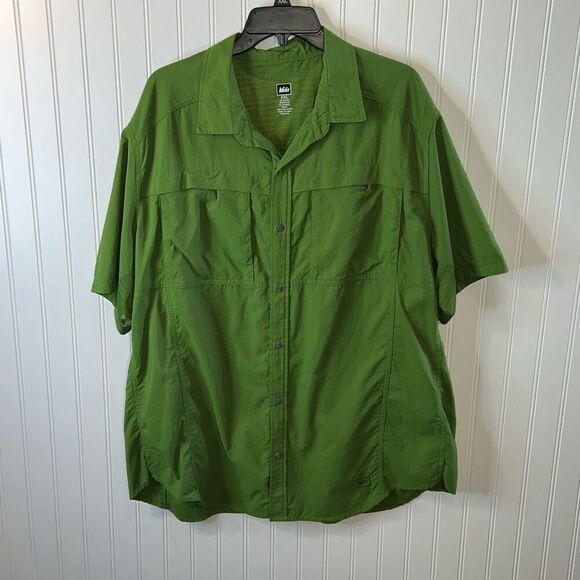 REI Green Nylon Short Sleeve Performance Shirt XXL Fishing Outdoors Gorpcore - Picture 1 of 9